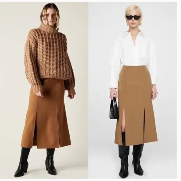 Anine Bing Lyn Wool Midi Skirt in Camel Sz XS - Picture 1 of 7